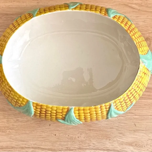 Vintage 1980 Corn Tureen Covered Ceramic Dish Majolica Style Vegetable Server - Picture 6 of 13